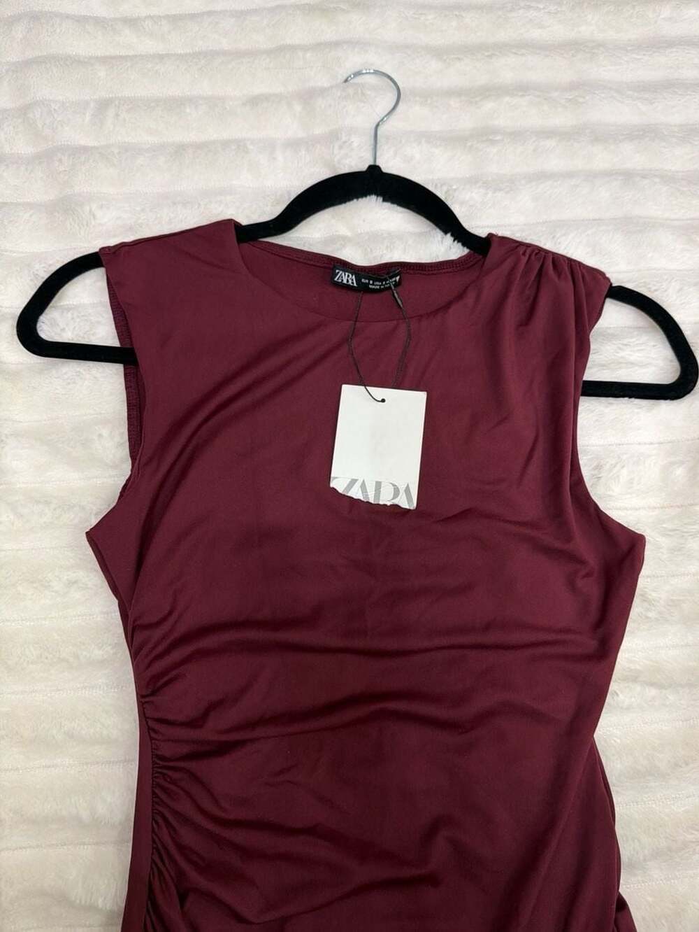 ZARA Sleeveless Side Ruched Drape Top Burgundy NWT Burgundy